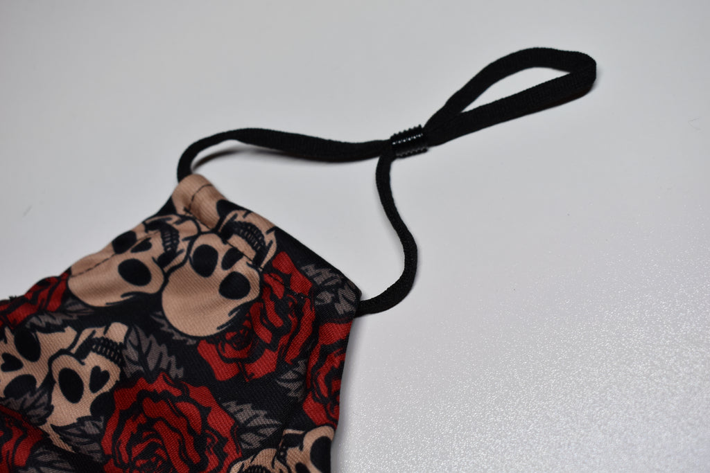 Halloween Theme Medium Beard Face Mask - Skull and Red Rose
