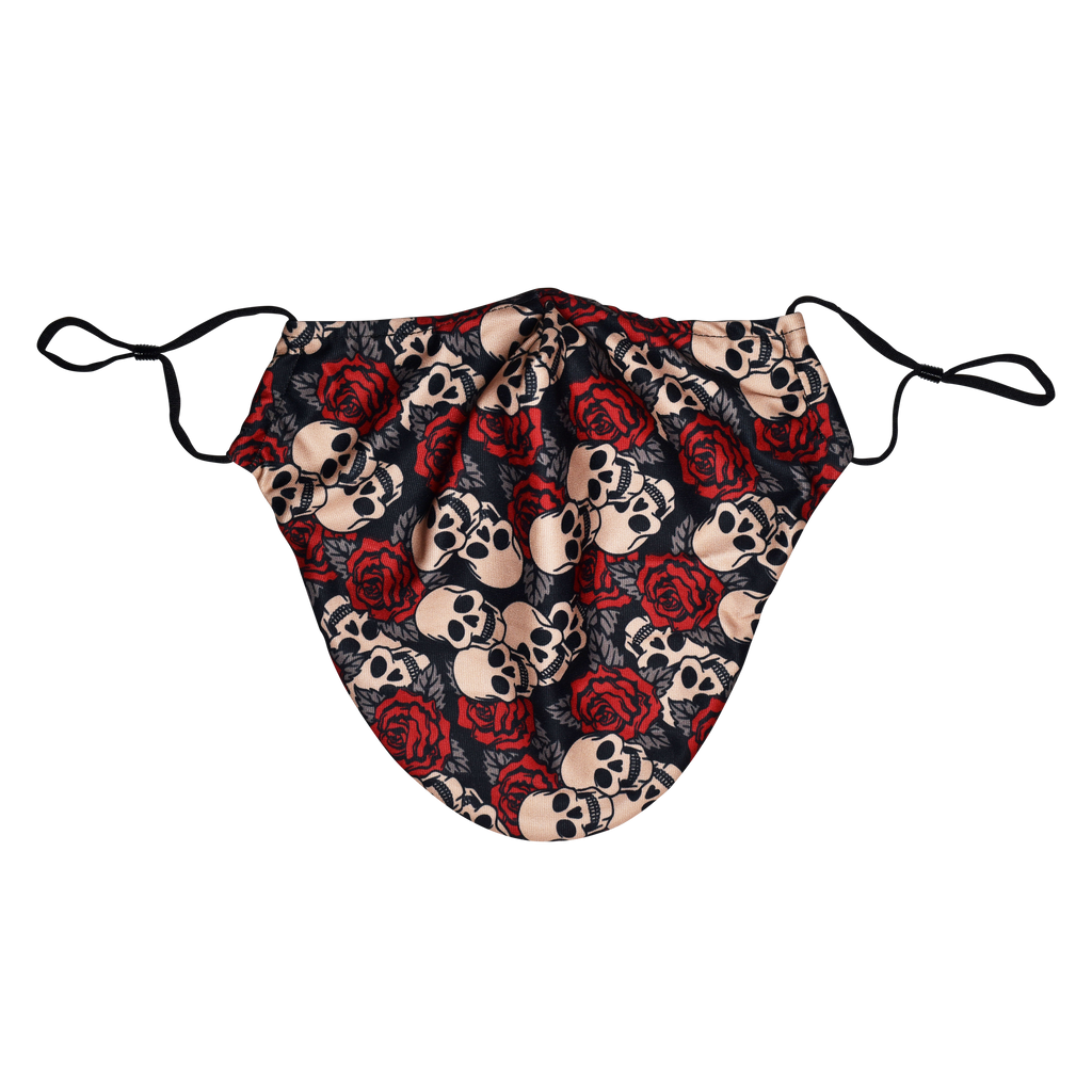 Halloween Theme Medium Beard Face Mask - Skull and Red Rose
