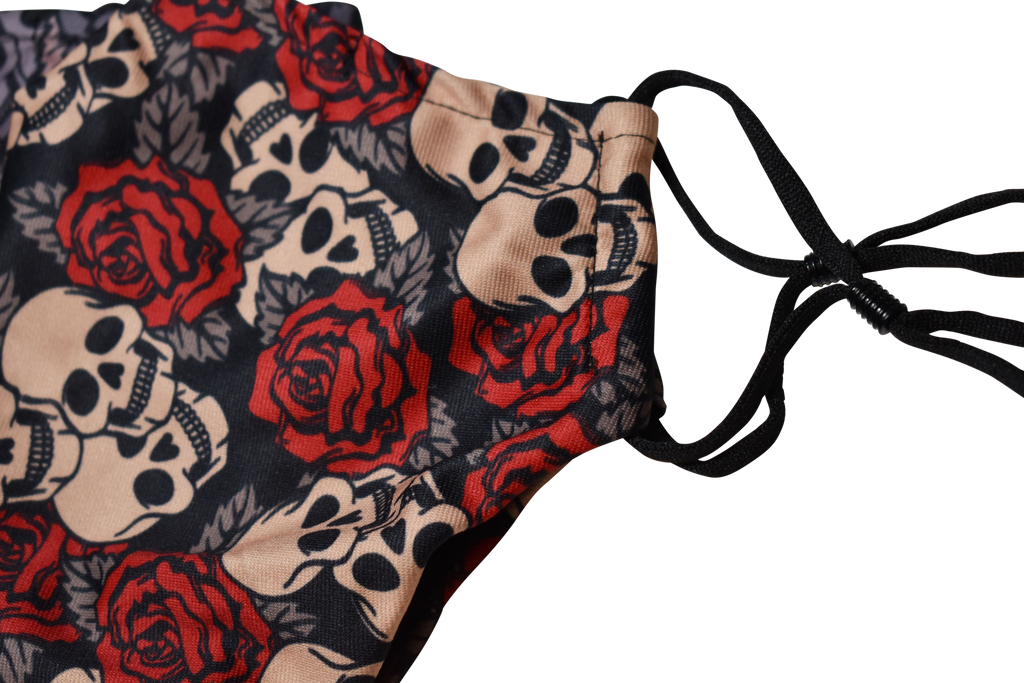 Halloween Theme Medium Beard Face Mask - Skull and Red Rose