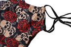 Halloween Theme Medium Beard Face Mask - Skull and Red Rose