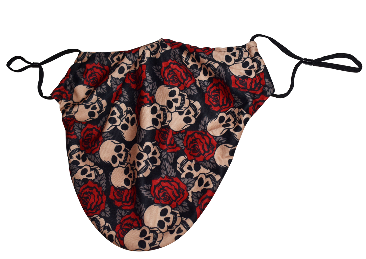 Halloween Theme Medium Beard Face Mask - Skull and Red Rose