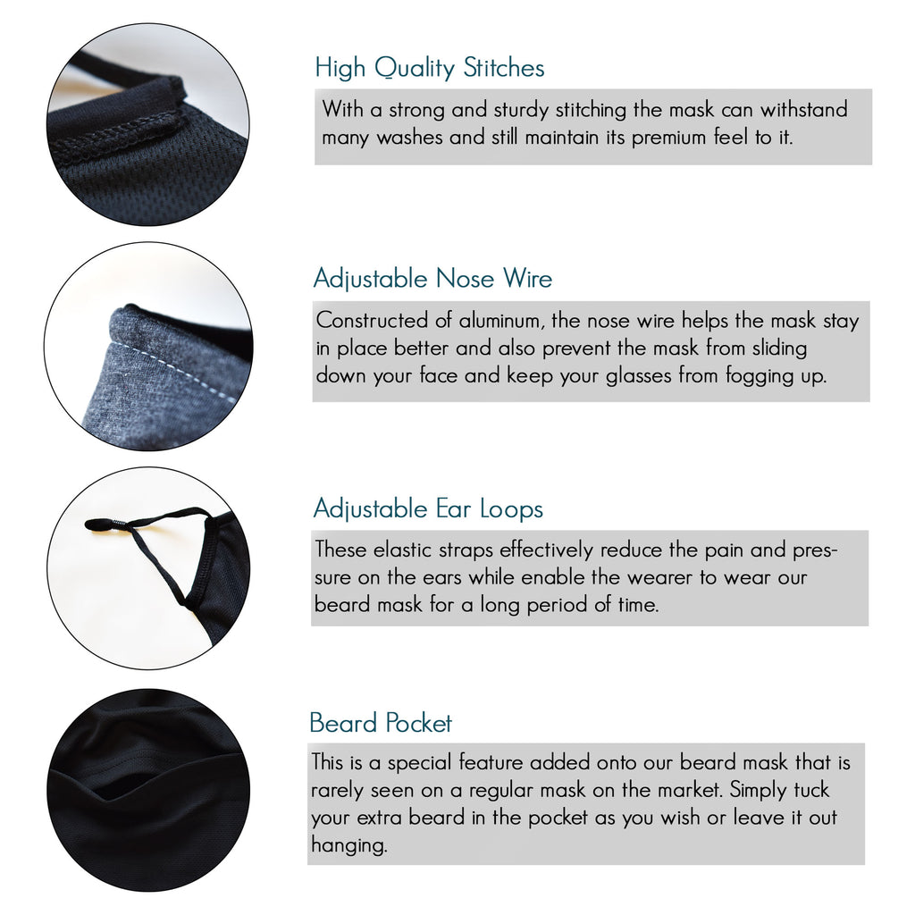 Large Beard Mask For Long Beard (18") - Black