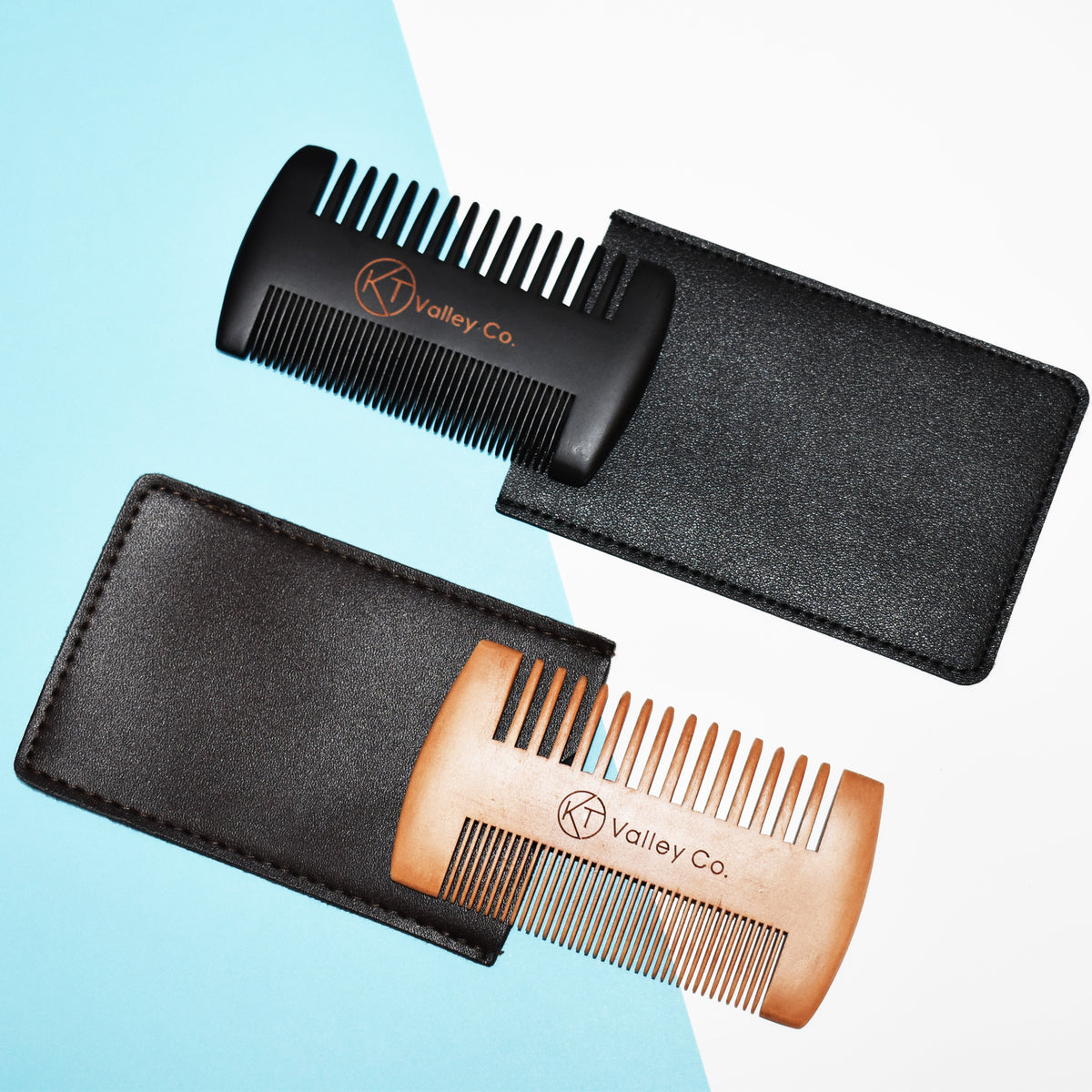 Double-Sided Wood Beard Comb with Sleeve - Black