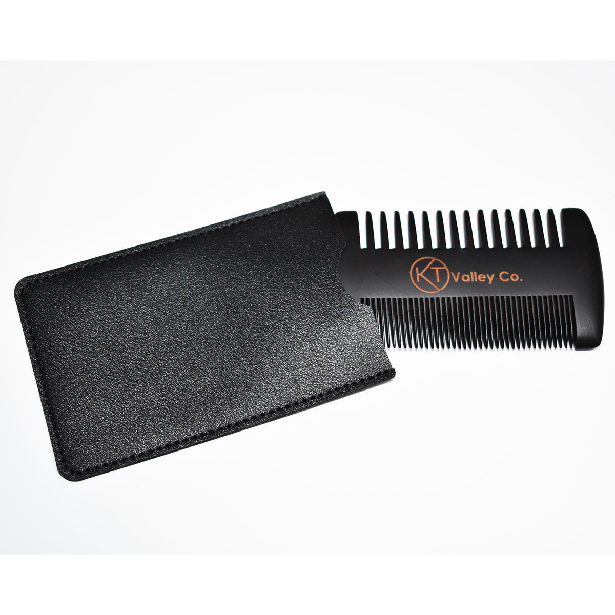 Double-Sided Wood Beard Comb with Sleeve - Black