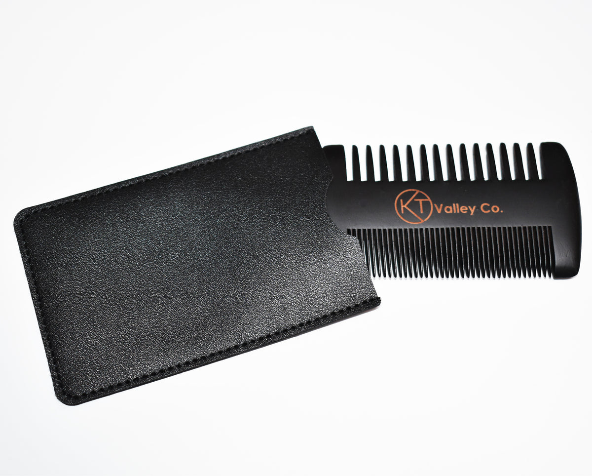 Double-Sided Wood Beard Comb with Sleeve - Black