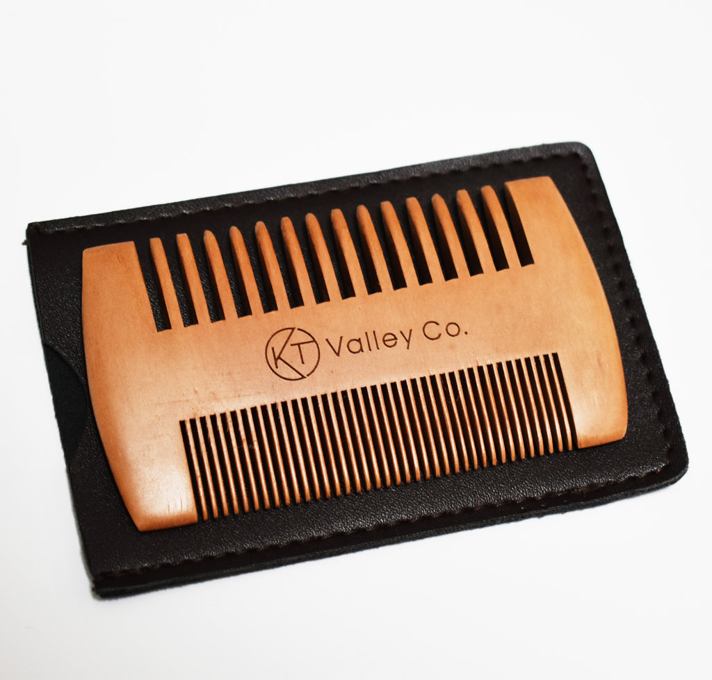Double-Sided Sandalwood Beard Comb with Sleeve - Brown
